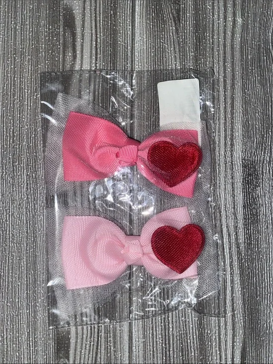 Pink Heart Bow Hair Clips for Kids