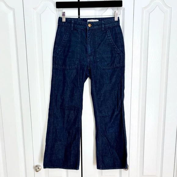 Tory Burch Dark Blue Wide Leg Cotton Denim Jeans 25