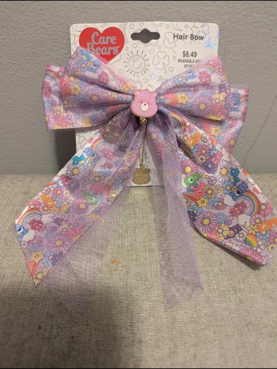 Care Bears Lavender Floral Ribbon Bow Hair Clip with Charm