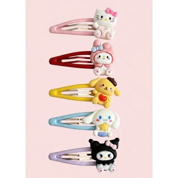 5 PC Set Sanrio Hair Clips Girls Hello Kitty Cinnamoroll Snap Barrette Hair Clip