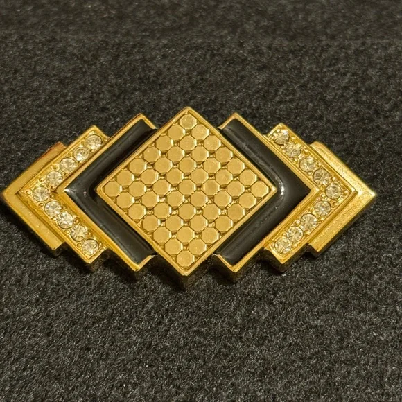 Vintage Whiting and Davis art deco style gold tone and rhinestone brooch