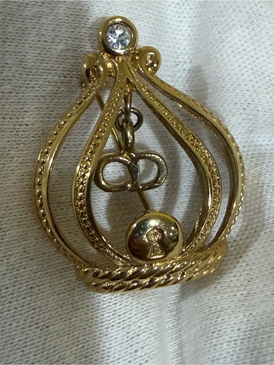 Vintage Dior Brooch Gold-Tone Swan Motif Brooch with Crystal Accent Comes w COA