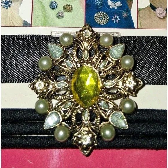 Vintage‎ Y2K Revlon Convertibles Brooch Choker Hair NOS Peridot Jade