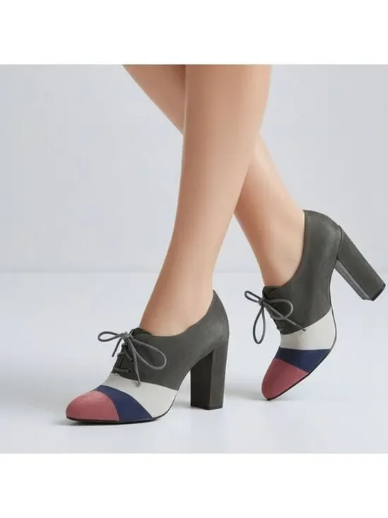 Tory Burch Suede Lace Up Block Heel Oxford