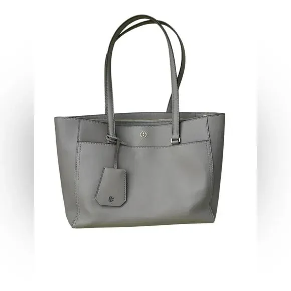 Tory Burch Gray Leather Parker Tote Bag