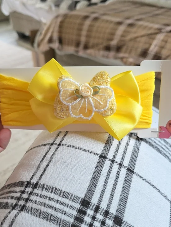 Yellow Baby Headband with Bow and Flower Accent