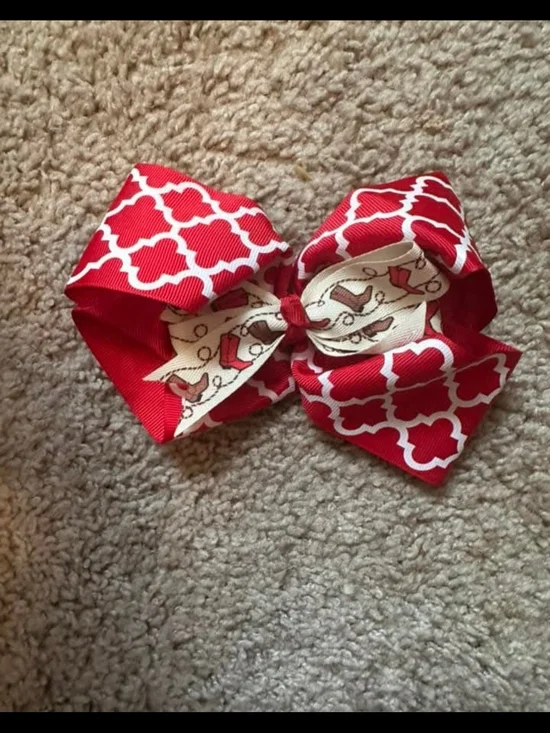 Red Patterned Bow Hair Clip for Kids