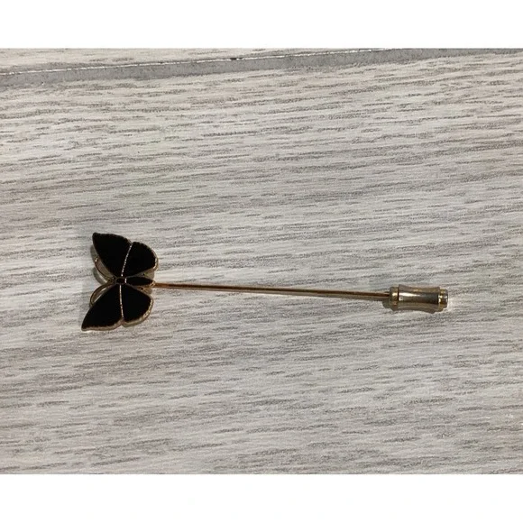 Goldtone Stick Pin w/‎ Black Enamel Butterfly Vintage