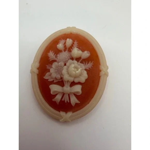 Vintage Avon Orange Floral Bouquet Cameo‎ Brooch Pin Women 1980's