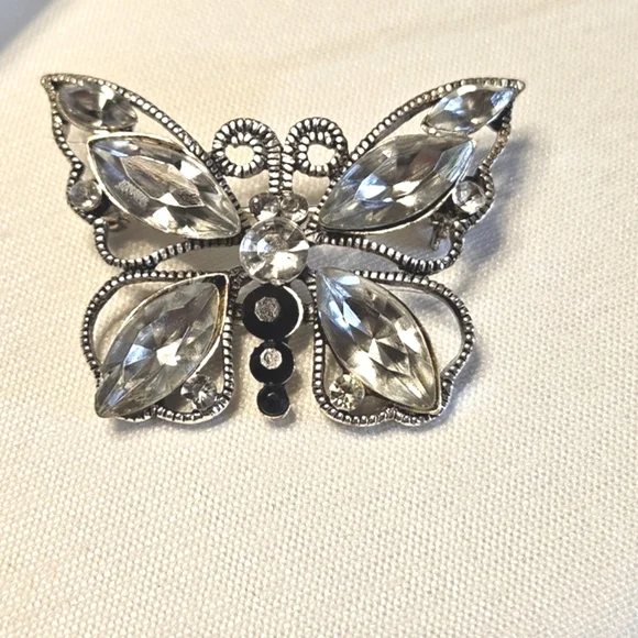 Vintage Silver and Rhinestone Butterfly Brooch