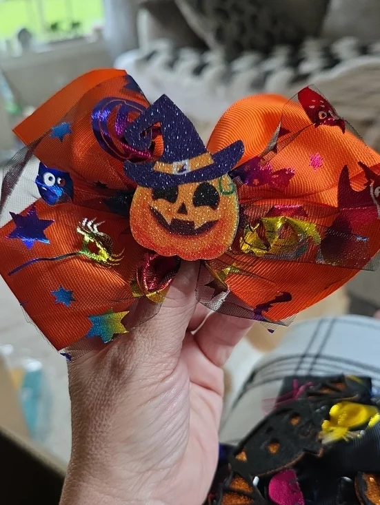 Halloween Pumpkin Witch Bow Hair Clip - Orange