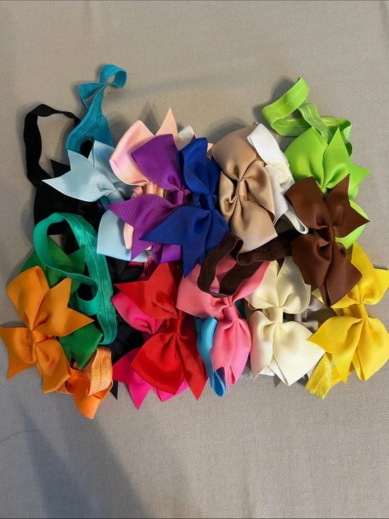 Assorted Kids Hair Bows (19) - Multi-Color Ribbon Bow Headbands