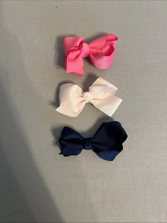 Girls Hair Bow Set - Pink, Light Pink & Navy Kids Hair Bows