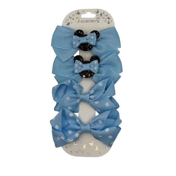 Chloe‎ Accessory Blue Polka Dot Minnie Mouse Bow Hair Clips Set of 4