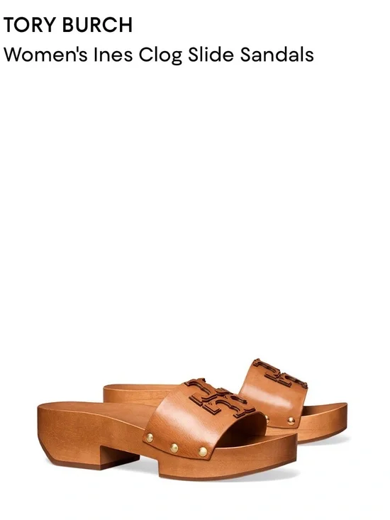 Tory Burch Tan Leather Ines Clog Slide with Logo