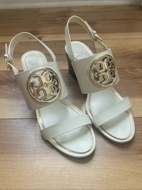 Tory Burch White Miller Wedge Sandals