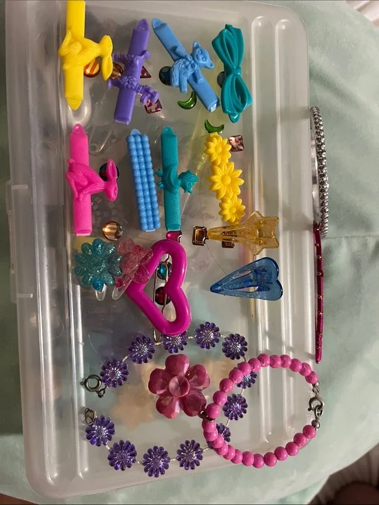 Vintage Kids Hair Accessories Set - Pink, Yellow, Blue, Purple, Teal