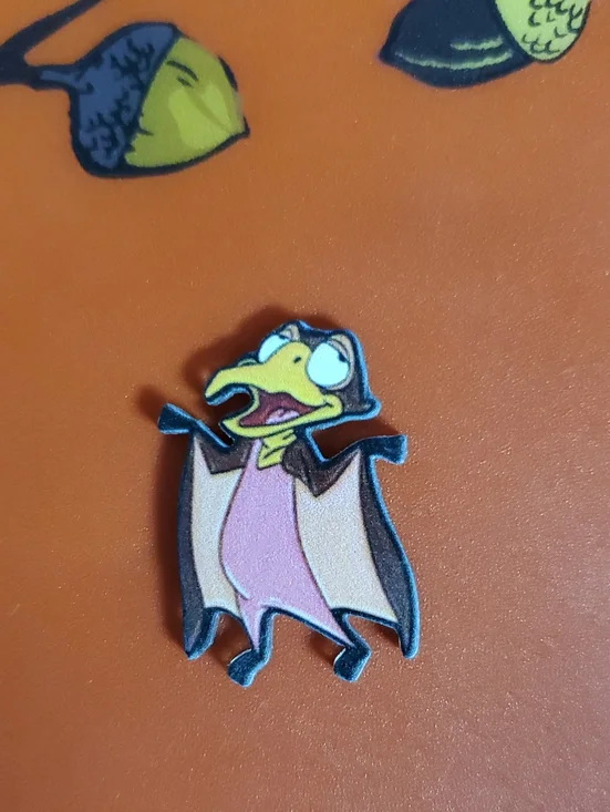 Cartoon Bat Acrylic Pin in Orange, Pink, Yellow