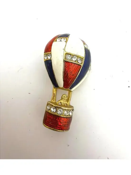 Vintage Hot Air Balloon Brooch Pin with Rhinestones