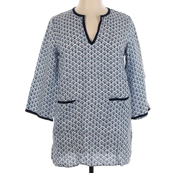 Tory Burch Navy and White Printed Swim Coverup Tunic