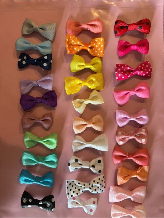 2” Kids Polka Dot and Solid Grosgrain Hair Bows - Assorted Colors - 30 pieces