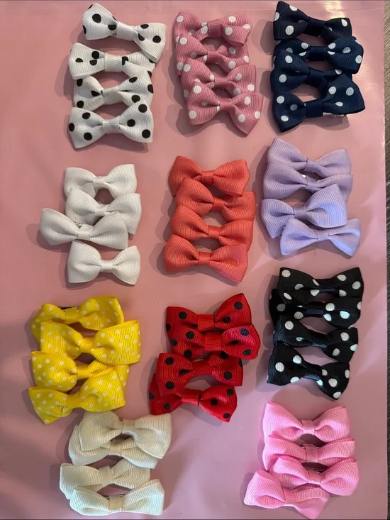 Kids 2” Polka Dot & Solid Grosgrain Bow Hair Clips - Multi-Color Pack 44 pieces