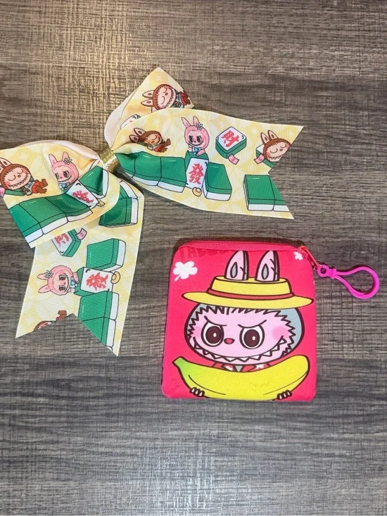 Cute Pink Character Coin Pouch with Yellow Banana Graphic