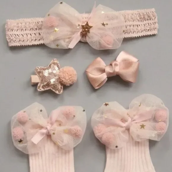 NIB Chicbaby Pink & Gold Hair Accessories & Socks
