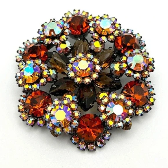 Verified Juliana‎ D&E Brooch Book Piece Ann Pitman Amber Topaz Japanned 1960s