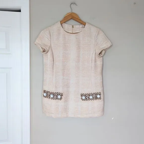 Tory Burch NWT Jillian Crystal Textured Short Sleeve Tunic Top Size 4 Runway