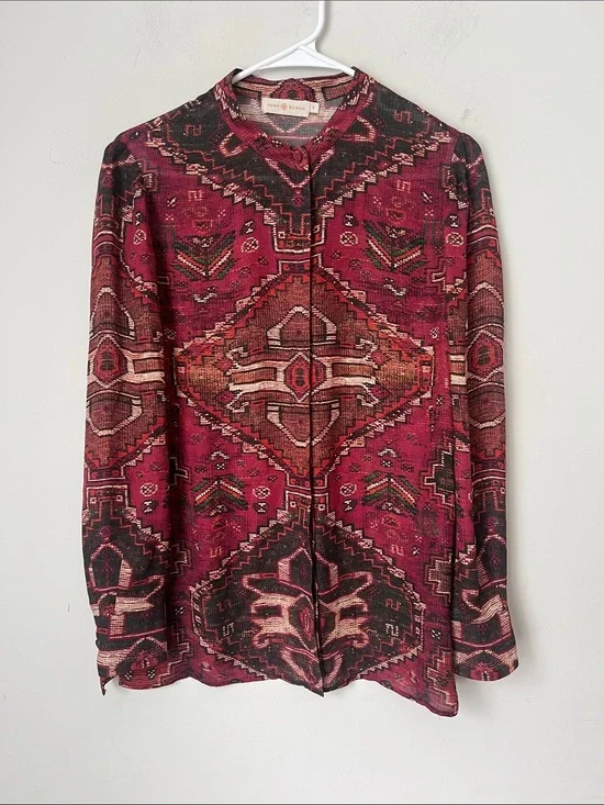 Tory Burch 100% Silk Aztec Print Blouse Sz 6 ♟️