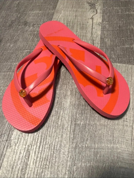 Tory Burch Coral Pink Logo Flip Flop Sandals