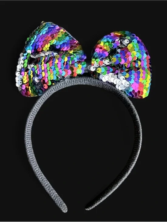 Kids Rainbow Sequin Bow Headband - Sparkling Multicolor