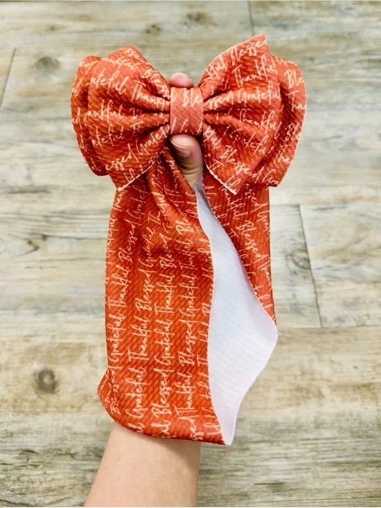 Baby Girl Orange Thanksgiving Print Big Headband Bow