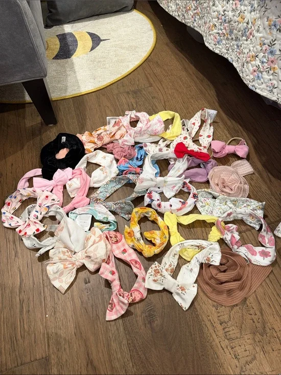 Kids Floral & Solid Bow Headband Set - Pink, Yellow, White, Brown