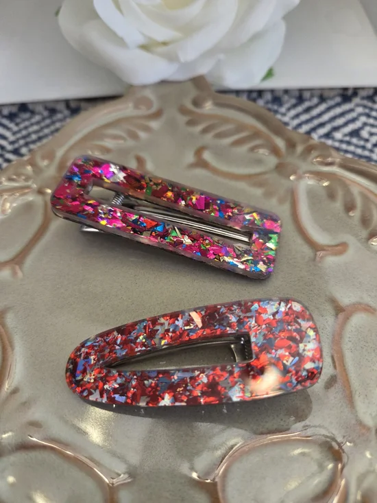 Mixmatch Glitter Alligator Hair Clips - Pink Sparkle/Red Sparkle