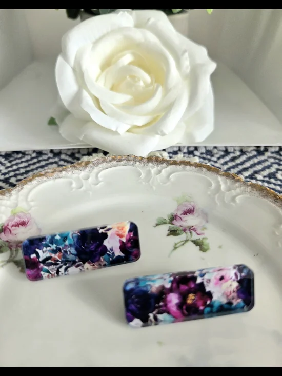 Floral Rectangle Hair Clips - Multicolor