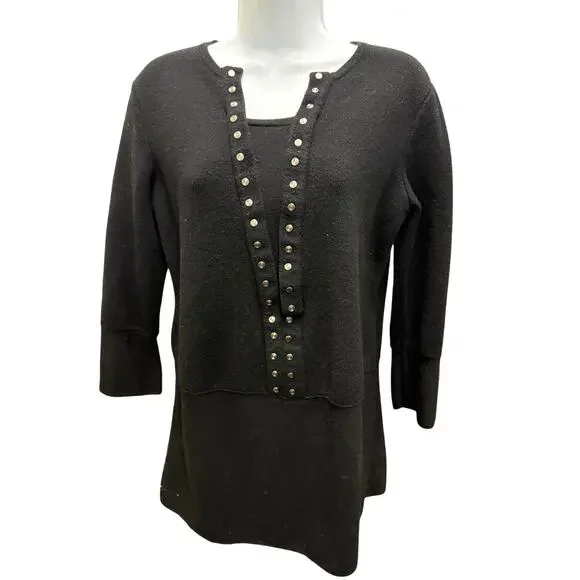 🖤Tory Burch US M Gray Studded Knit Tunic Sweater Top Luxe Prep Moto Y2K Studded
