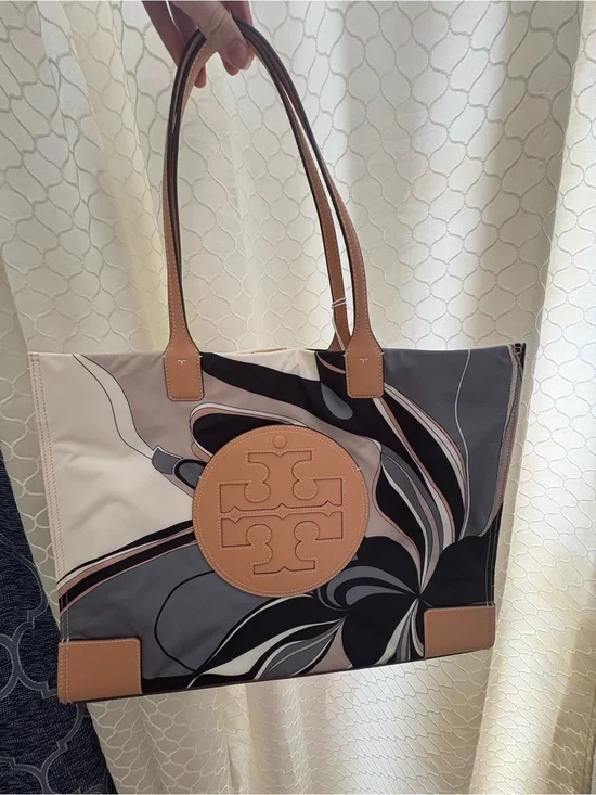 NWT Tory Burch Ella Printed Tote  Neutral Tulip Swirl/ 002 OS
