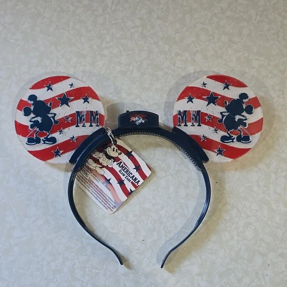 Disney Parks Americana Mickey Light Up Ears Glow Headband‎ USA Ages 3+