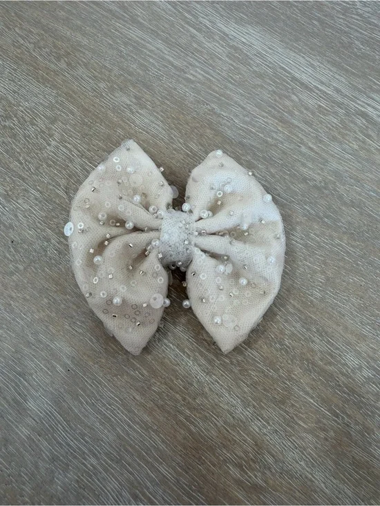 Embellished Beige Bow Hair Clip