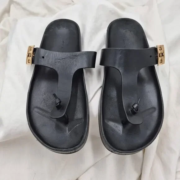 Tory Burch Mellow Thong flip flop SANDAL Black Leather Women's size 8.5