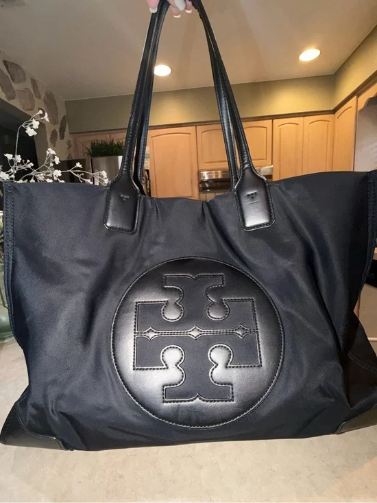 Tory Burch Black Nylon Tote with Embossed Logo