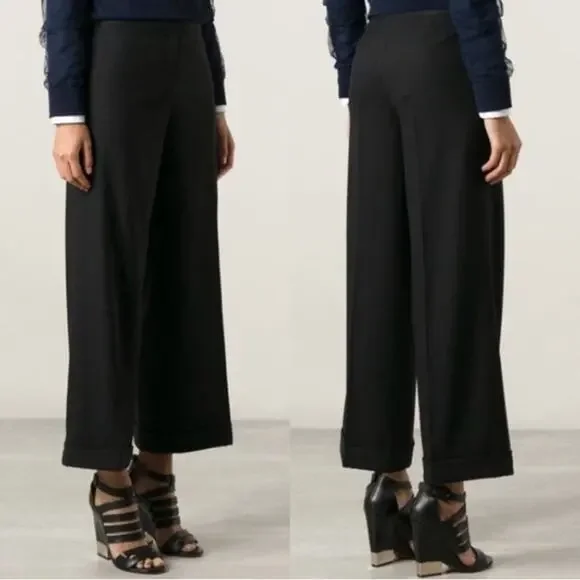 Tory Burch Women Minimaist Culottes Wool Wide Leg Business Corporate Black 0