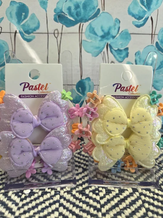 Kids Sparkle Bow/Hair Clips - Lavender and Yellow (2-Pack)