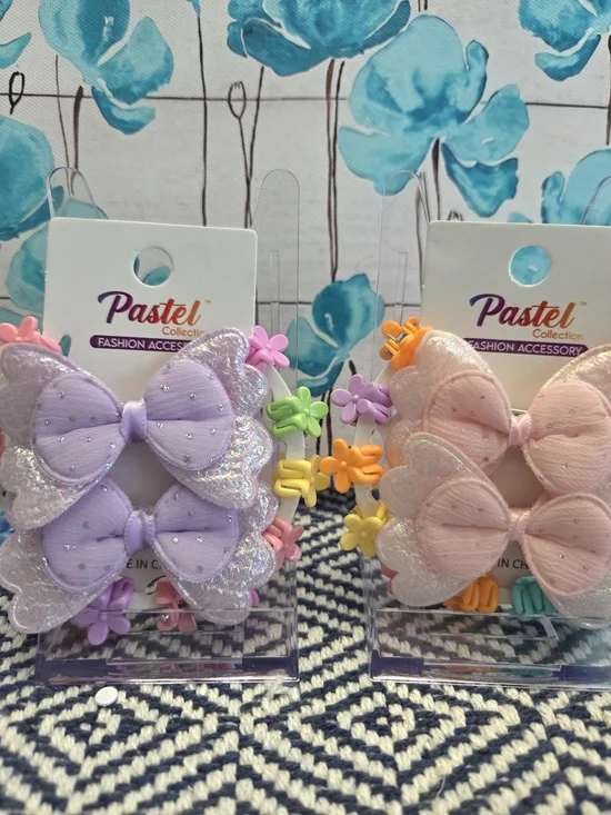 Kids Glitter Bow/Hair Clips - Lavender & Peach (2-Pack)