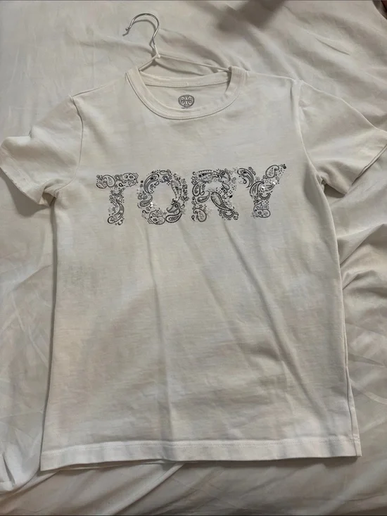 Tory Burch White Kids Graphic Tee with Paisley 'TORY' Logo