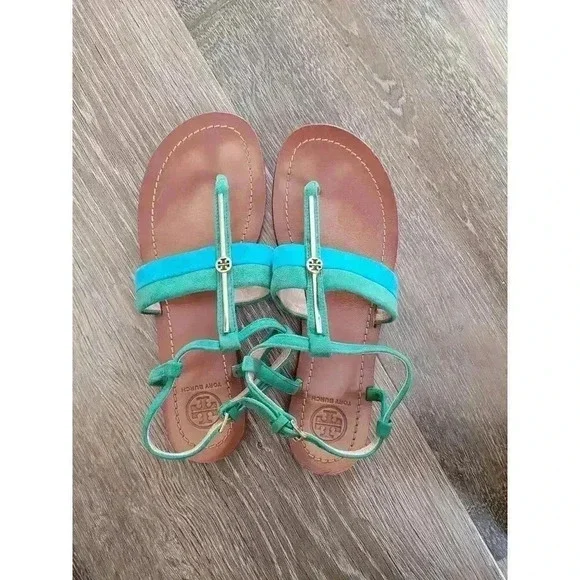 Tory Burch Leather Thong Sandals size 7‎ blue/green #3