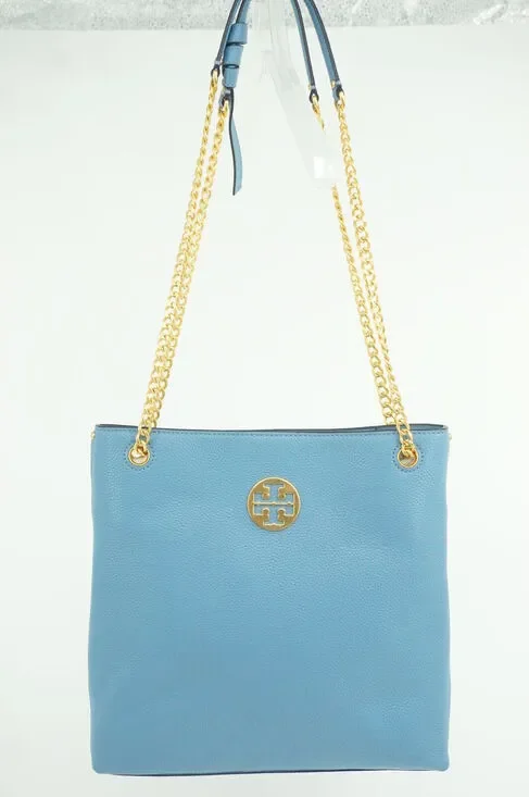Tory Burch Everly Swingpack Crossbody Bag Logo $428 shoulder chain Blue Yonder