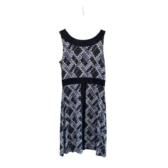 Tory Burch Silk Dress Womens M Black Purple Geometric Logo Quiet‎ Luxury